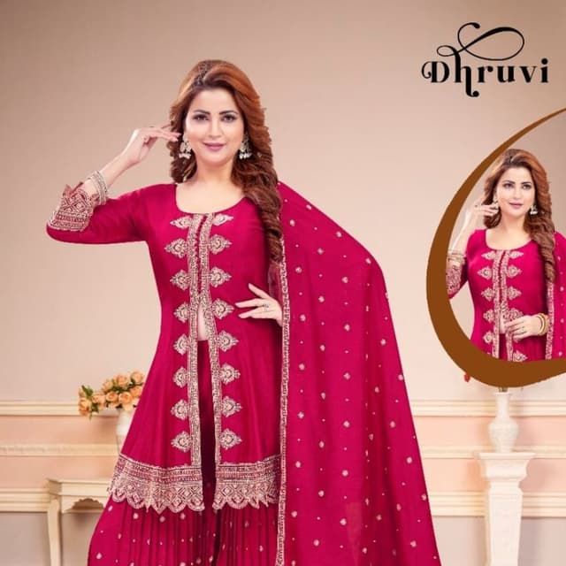 Magenta with Gold Sharara Suit