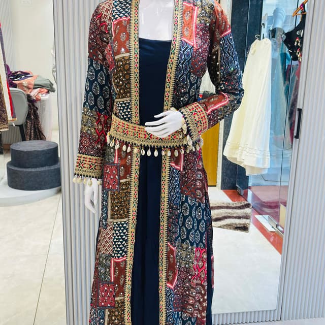 Burgundy, Navy Blue, Brown, Gold, with accents of pink and white Jacket/Outerwear with Dress