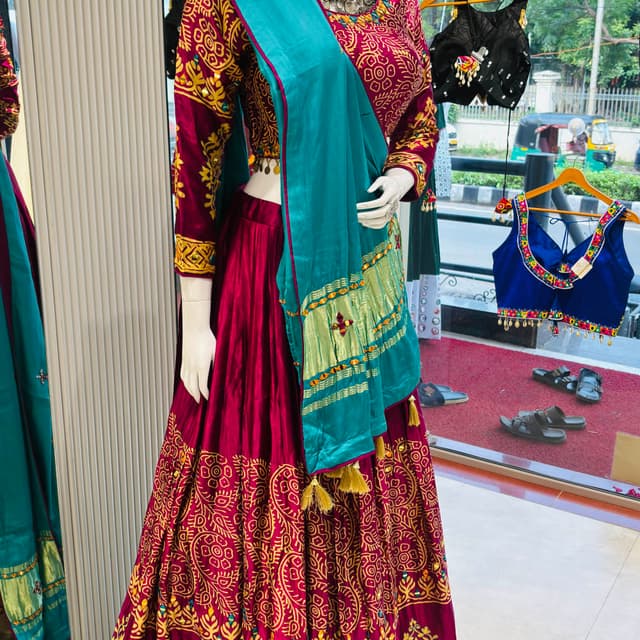 Maroon, Gold, Teal Lehenga Choli
