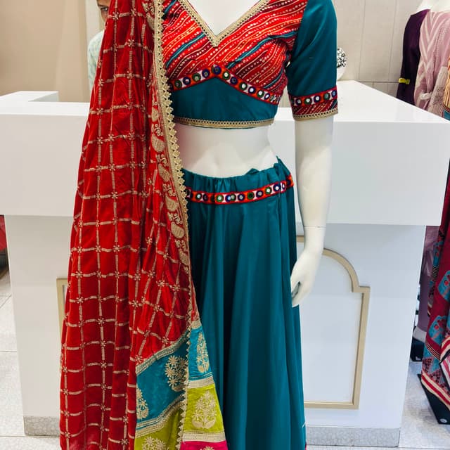 Teal, Red, Gold, Multicolor Lehenga Choli
