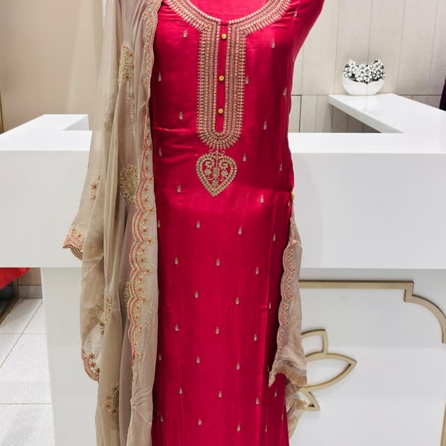 Red and Beige Salwar Kameez with Dupatta