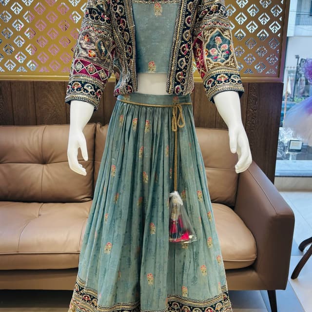 Teal, Gold, Maroon, Black Lehenga Choli