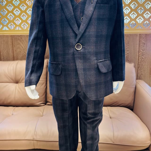 Navy blue, brown Suit