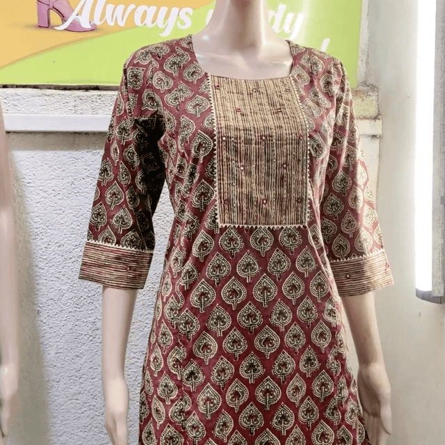 Maroon, Beige, and Brown Kurta