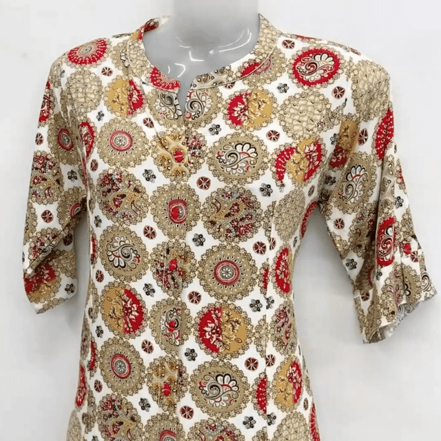 White, Red, Beige, Gold Kurti