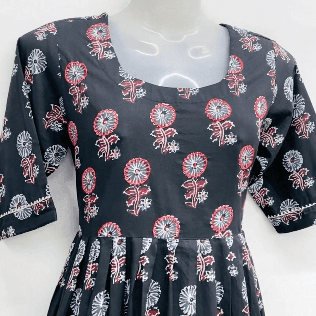 Black with Red, White, and Gray Dress