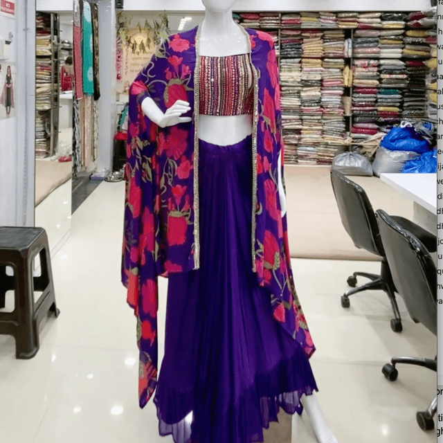 Purple, Red, Gold Lehenga Choli with Cape