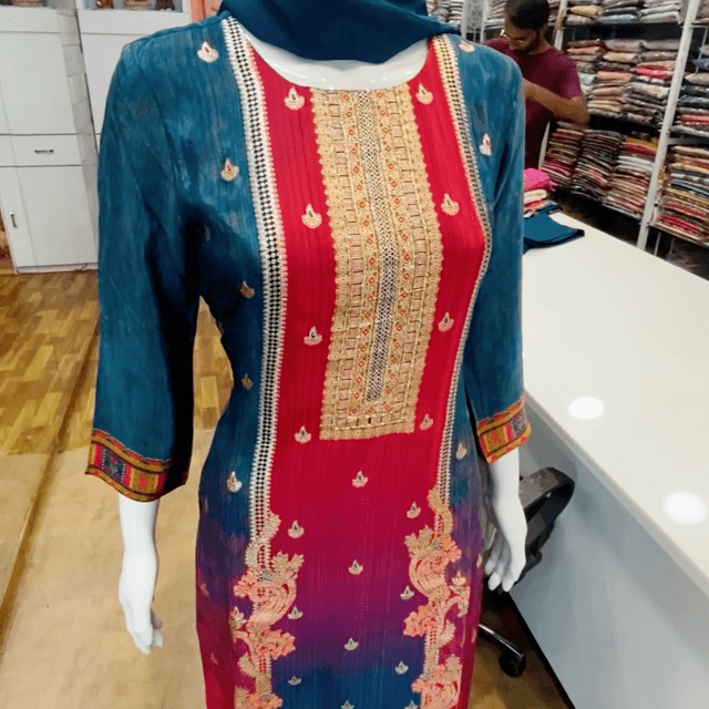 Blue, Red, and Gold Kurti/Suit