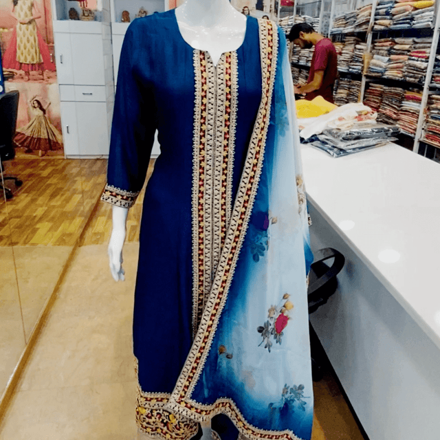 Navy Blue, White, Multicolor Salwar Kameez