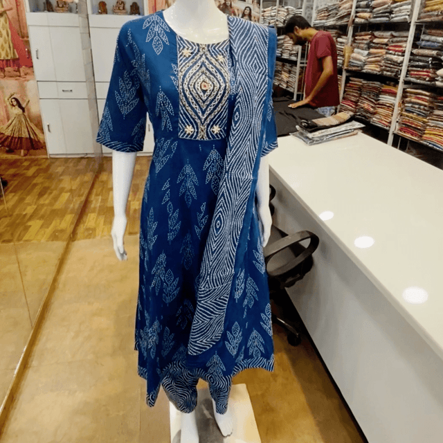 Blue and White Kurta with Pant and Dupatta