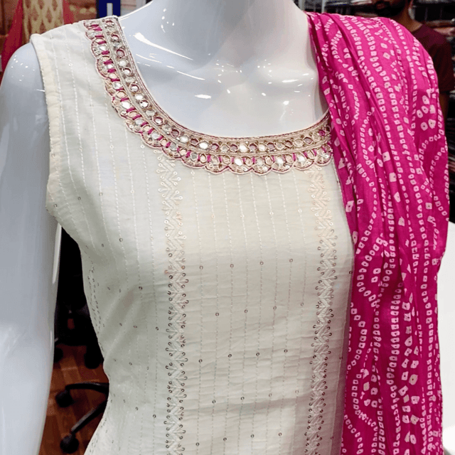 Ivory and Fuchsia Kurta with Dupatta