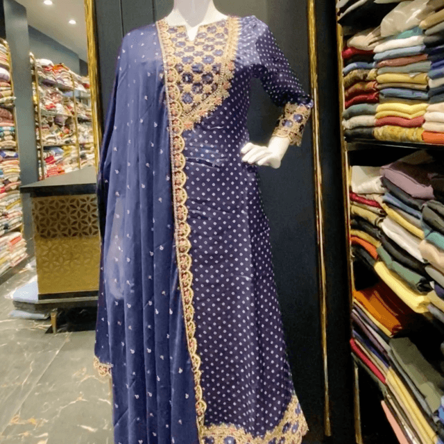 Navy blue and gold Anarkali Suit