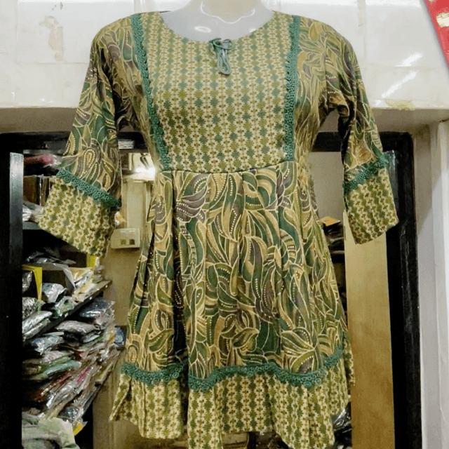 Shades of Green, Brown, and Beige Dress