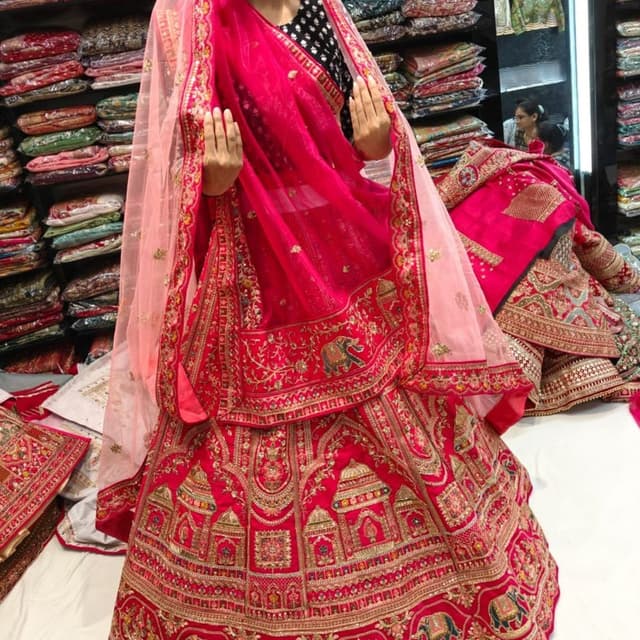 Red, Gold, Black, Pink Lehenga Choli