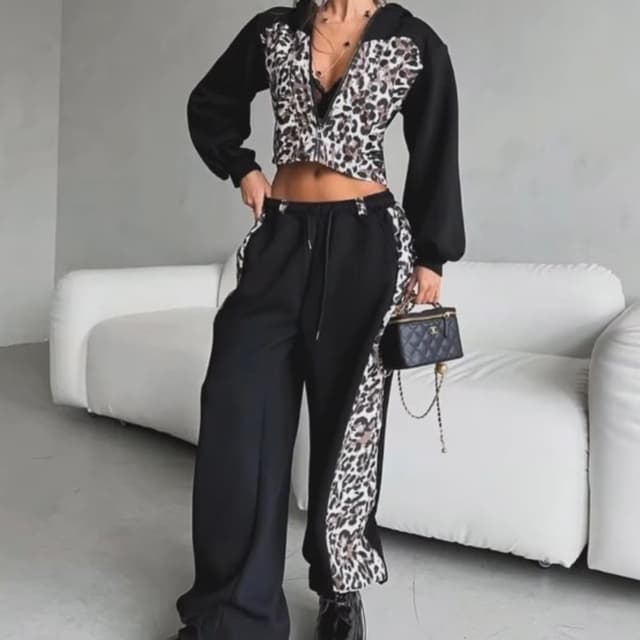 Black, Leopard Print (Brown, Beige, Black) Tracksuit