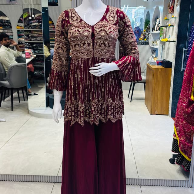 Burgundy and Gold Sharara Suit