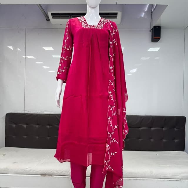 Magenta with White Salwar Kameez