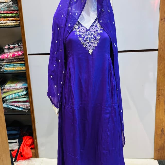 Royal Blue, Silver Dress with Dupatta