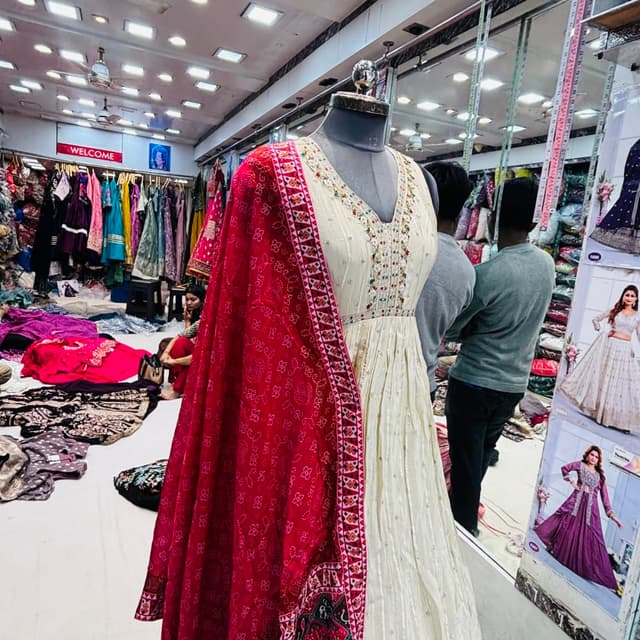 Ivory and Red Anarkali Suit