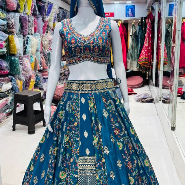 Teal, Gold, Multicolor Lehenga Choli
