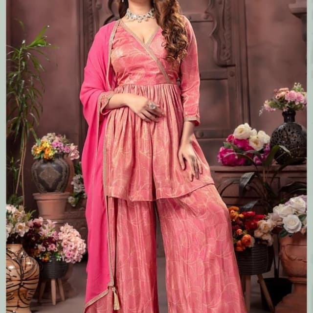 Pink and Gold Palazzo Suit Set
