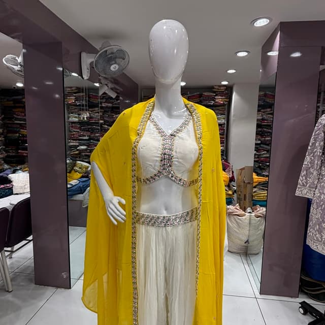 White, Yellow, Silver Sharara Suit