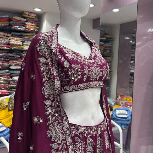 Deep Plum and Silver Lehenga Choli