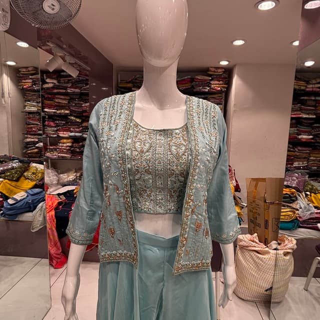 Light Blue and Gold Kurta Set