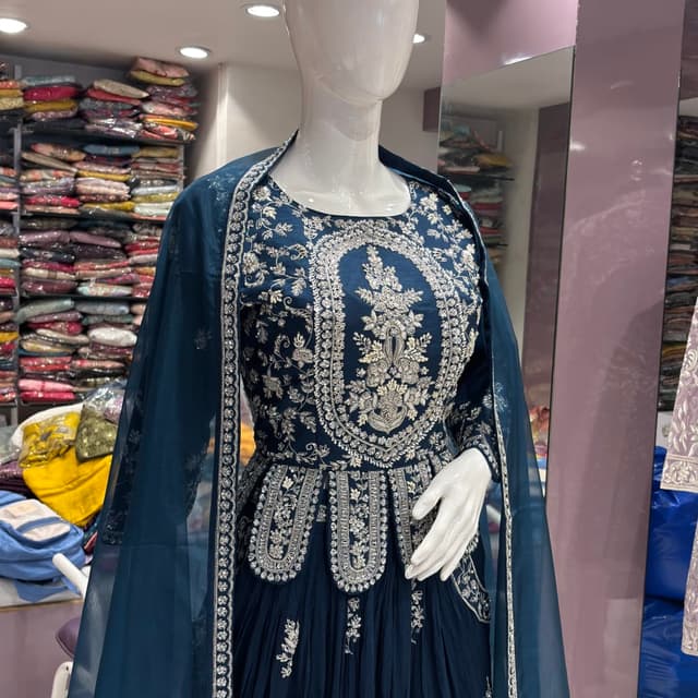 Teal and Silver Anarkali Suit with Dupatta