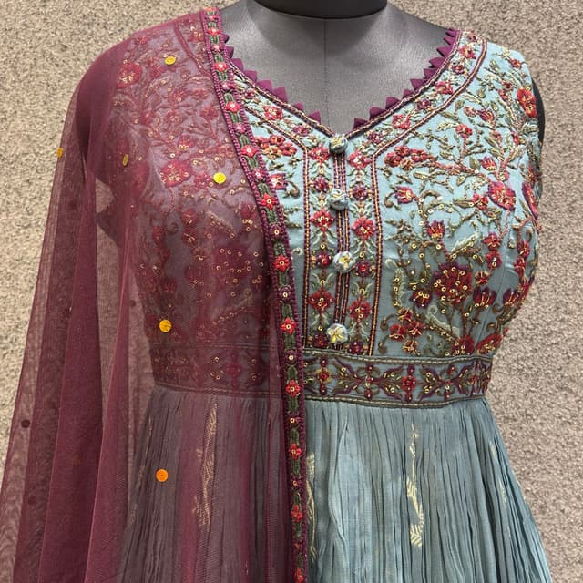 Teal, Burgundy, Gold Anarkali Dress