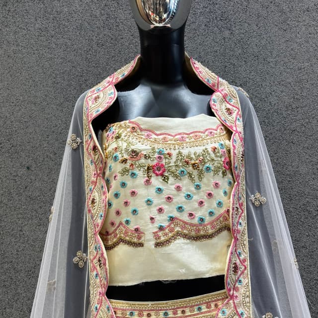 Ivory, Pink, Blue, Gold Lehenga Choli