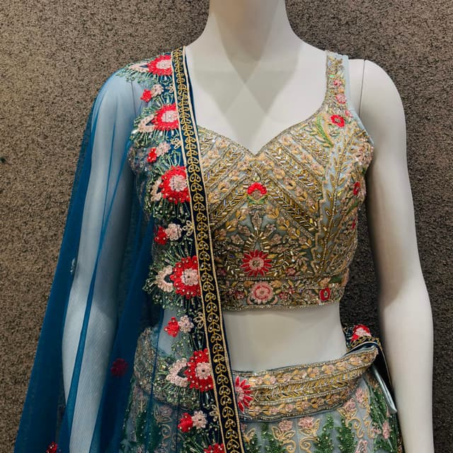 Light Blue, Gold, Red, Green, Blue Lehenga Choli