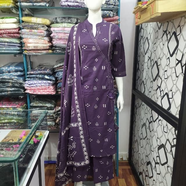 Purple and White Salwar Kameez with Dupatta