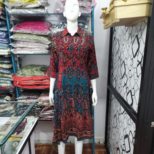 Red, Teal, Gold, and touches of Mustard Dress