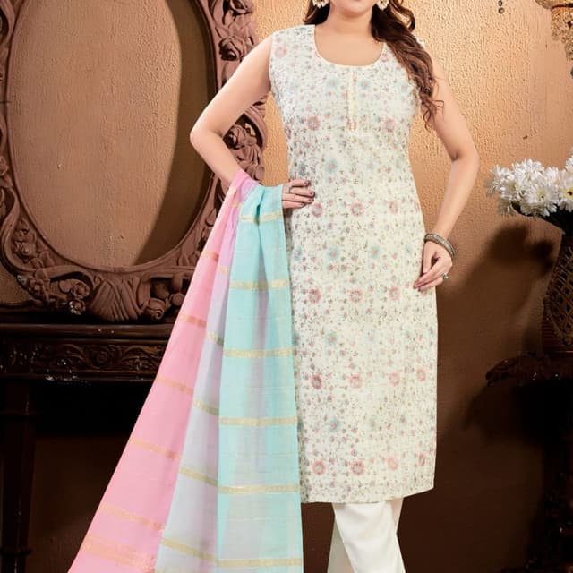 White, Pink, Blue, Gold Salwar Suit