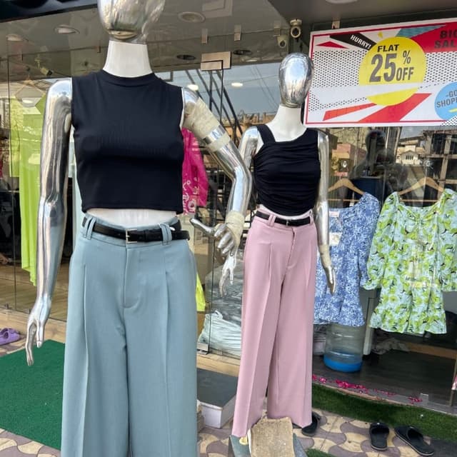 Black, blue-green, and blush pink Pants