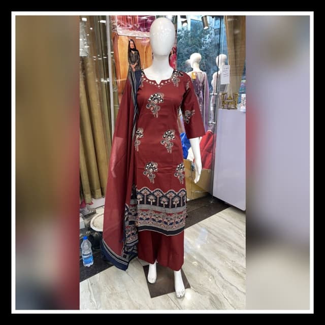 Maroon, Navy, Black, White Salwar Kameez Suit