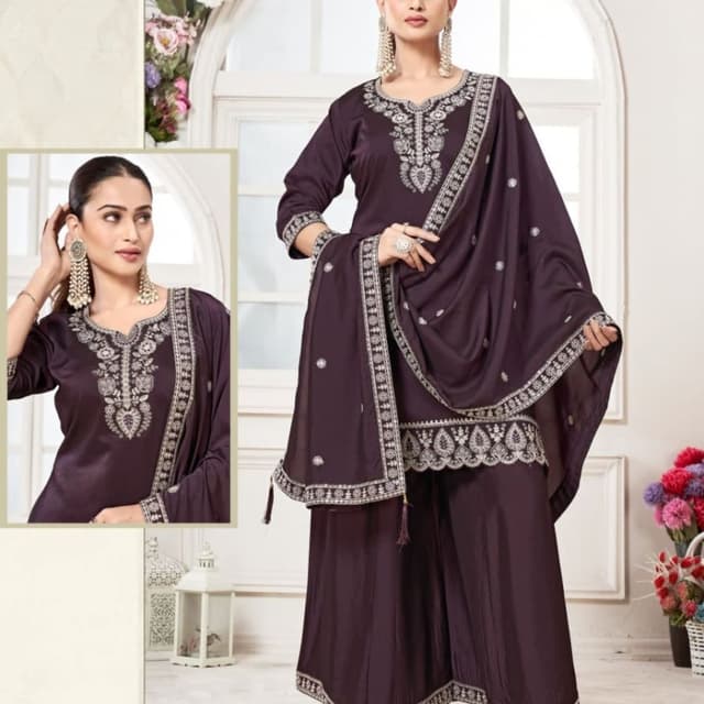 Dark Purple and Silver Salwar Kameez with Dupatta