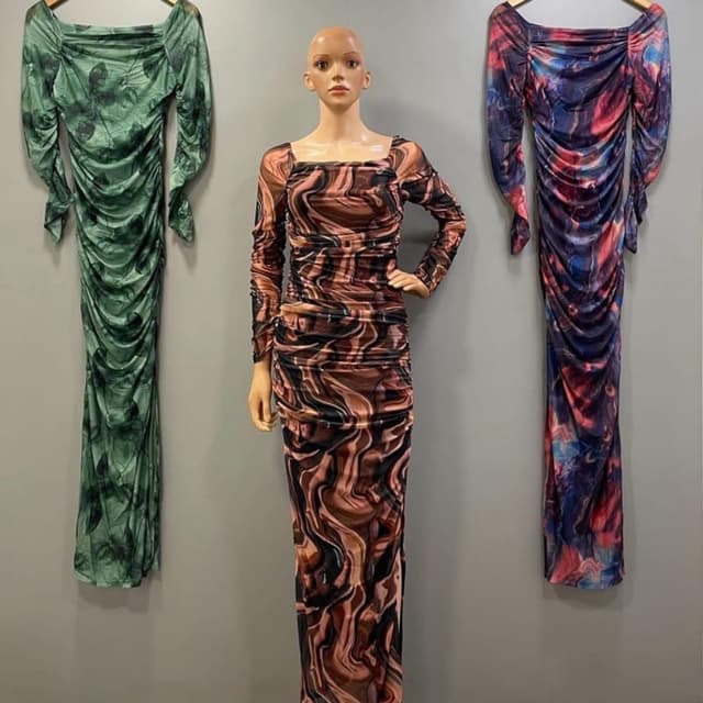 Brown, black, pink, blue, green Dress