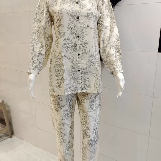 Off-White and Black Pajama Set