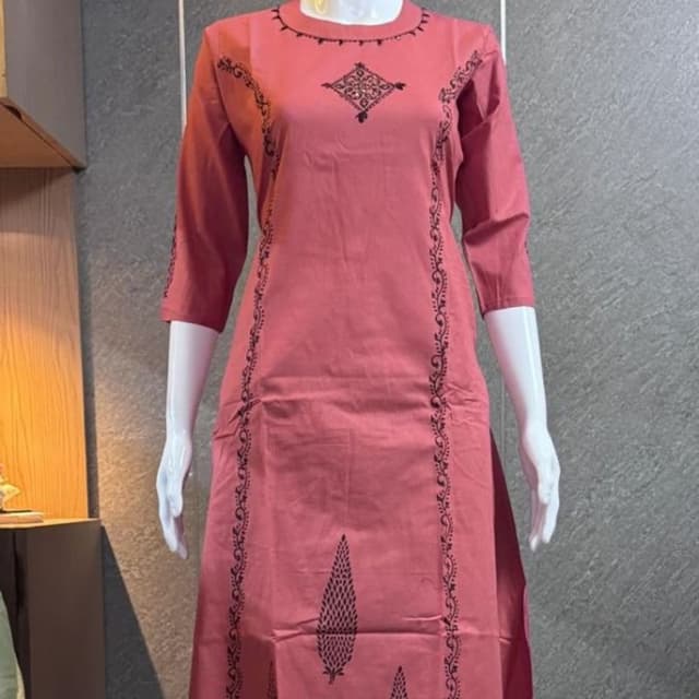 Salmon pink with black accents Kurti