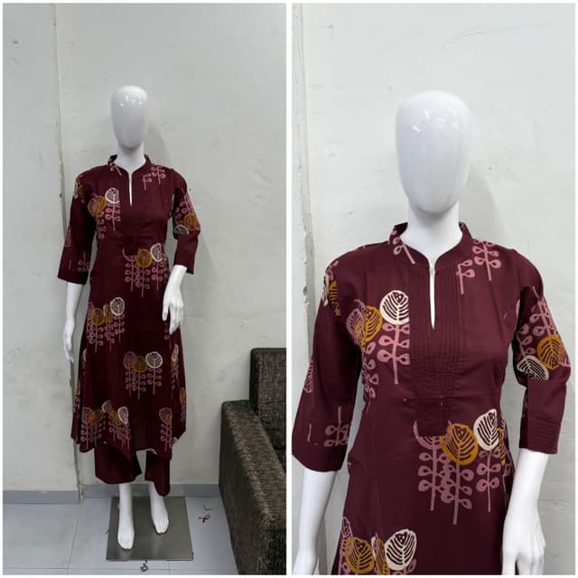 Maroon, yellow, off-white Kurta with pants