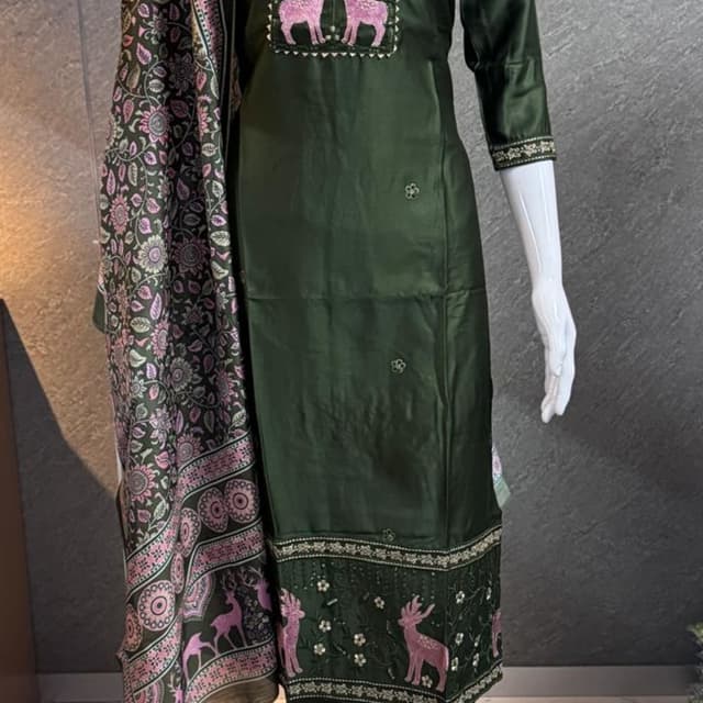 Dark Green and Pink Salwar Suit