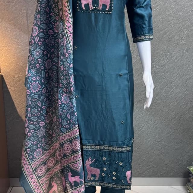Teal, Pink, Black, and Gold Salwar Kameez with Dupatta