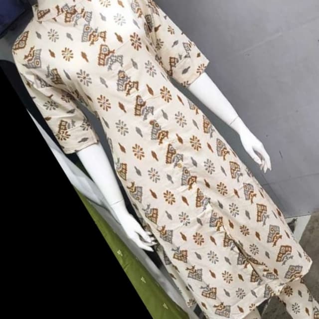 Cream, Brown, Gray Kurti