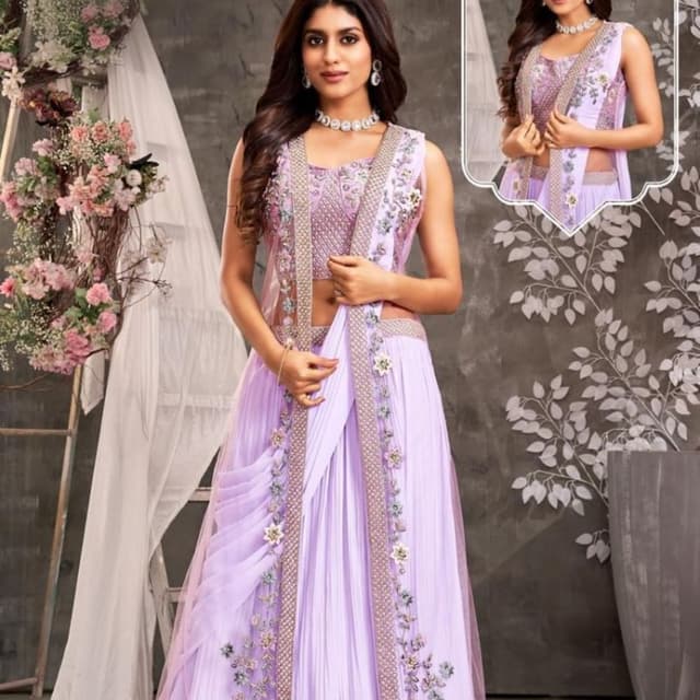 Lavender, Silver, and Subtle Pastel Tones Lehenga Choli with a Jacket