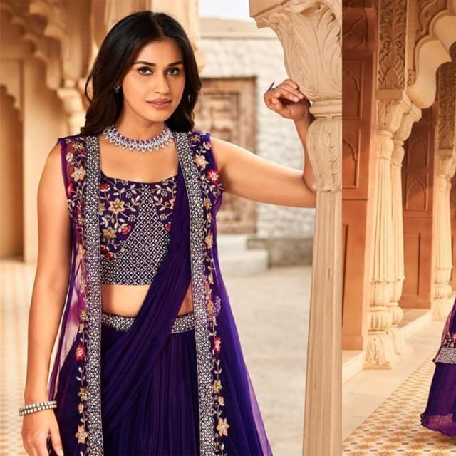 Purple, Gold, White Lehenga Choli