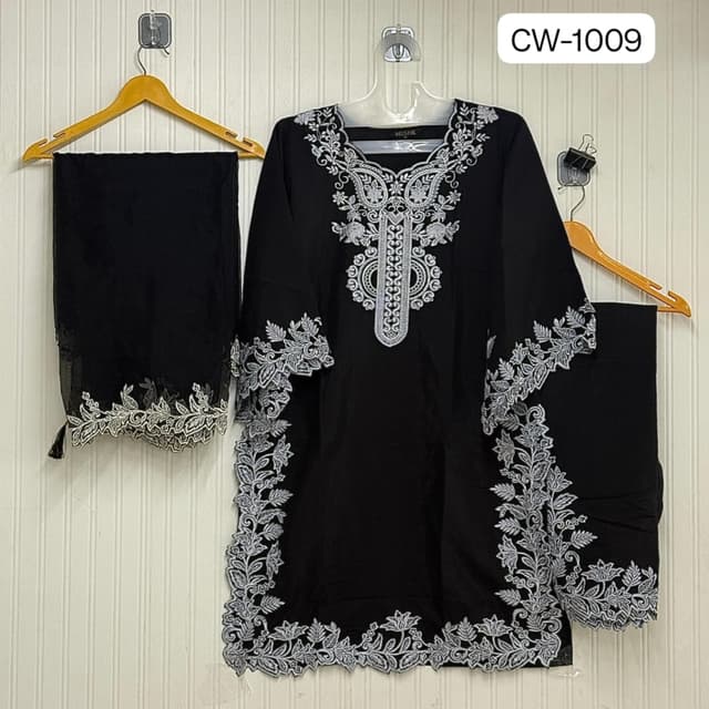 Black and White Kurta with Pant and Dupatta