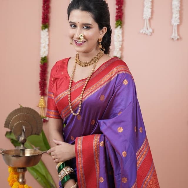 Red, Purple, and Gold Saree