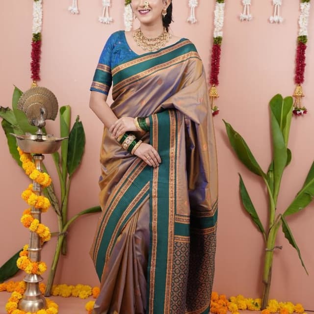 Mauve, Teal, Gold Saree
